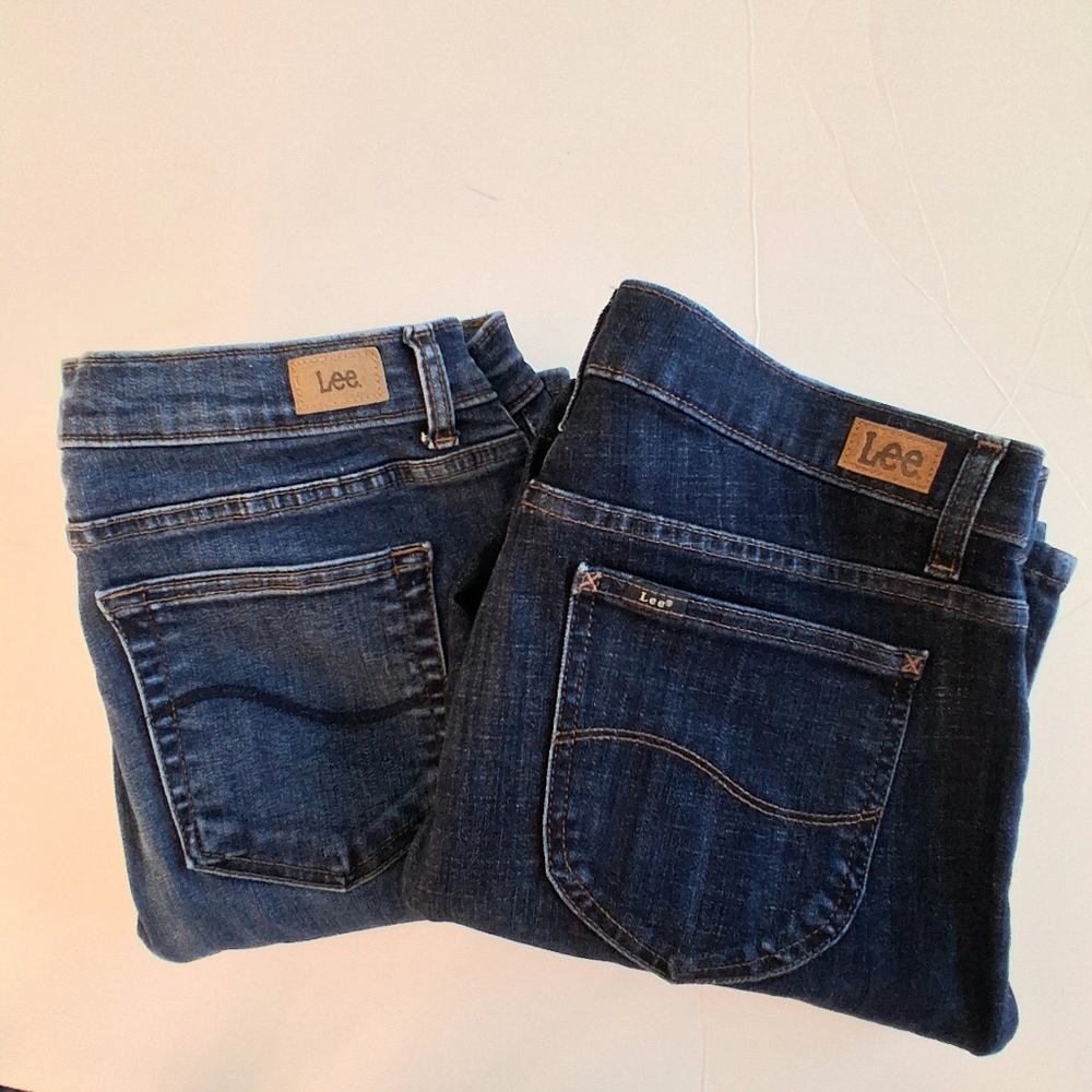 Bundle Of 2 Pr Lee Relaxed Fit Midrise Straight Leg Jeans Women's Sz 14 Petite